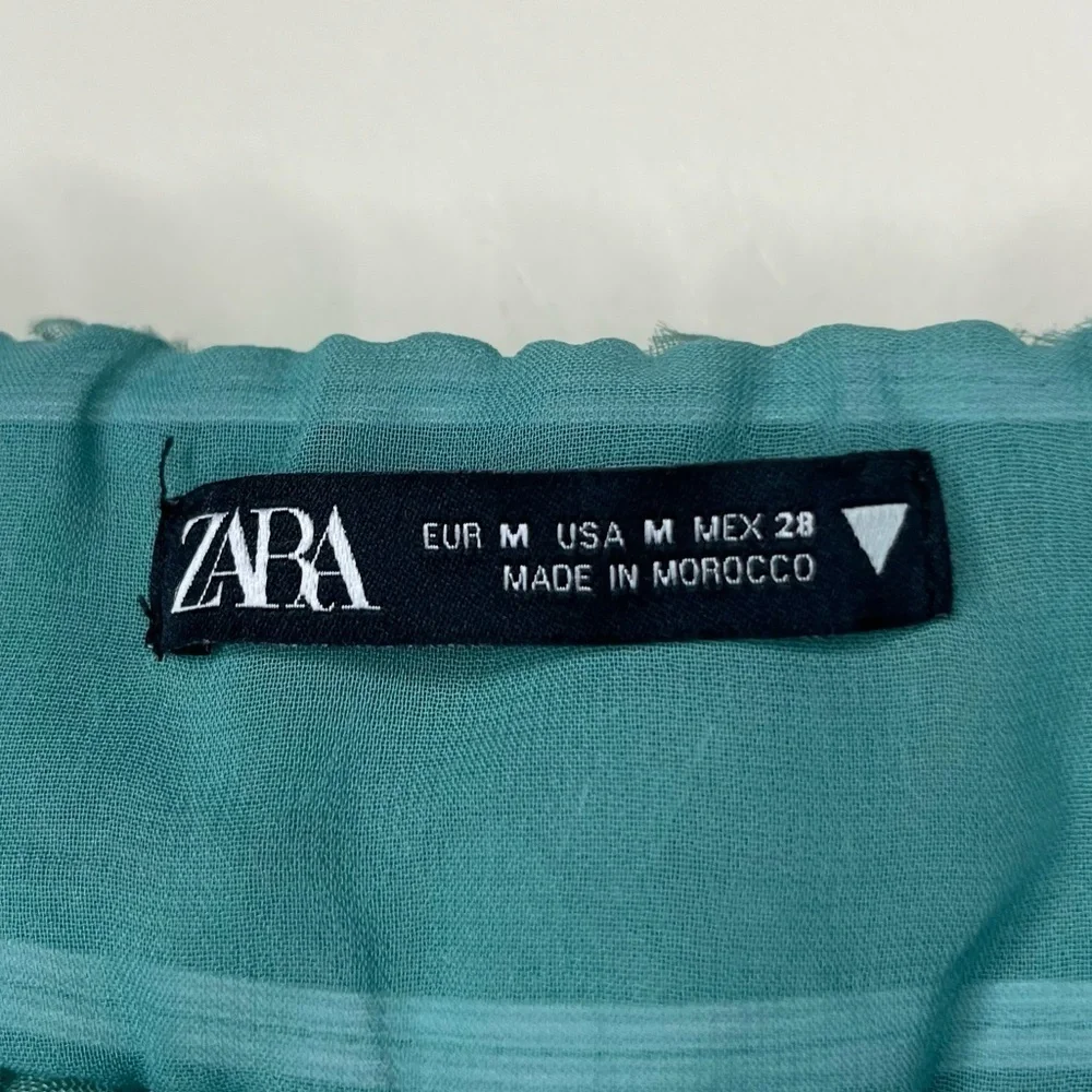 ZARA Textured Weave Sea Foam Green Floral Spaghetti Strap Summer Midi Dress - Picture 5 of 10